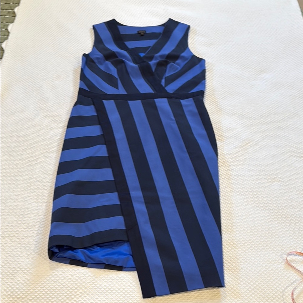 GILI. Asymmetric Blue and Black Striped Dress. Size 10.